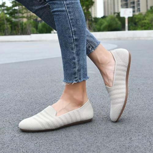 Image of poemlady Women's Ballet Flat Shoes Dress Shoes Knit Round Toe Slip On Ballerina Walking Flats Shoes for Woman Low Wedge Casual
