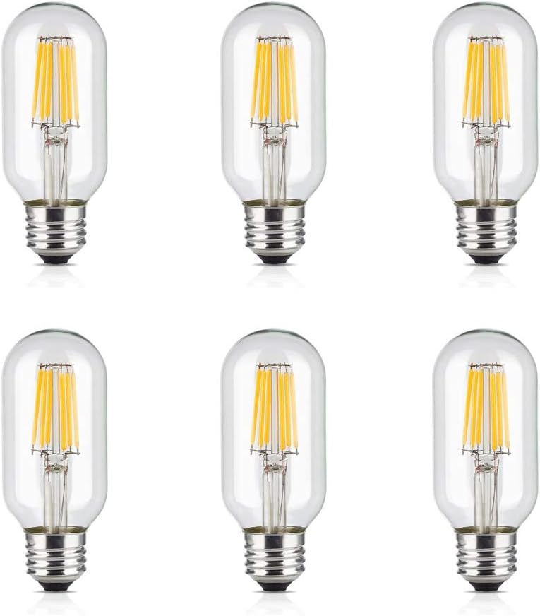 HUAMu T45 LED Edison Bulb 6W Warm White 2700K 60W Incandencent Replacement Screw E27 Vintage LED Decorative Light Bulb T45 Clear Tubular Filament Bulb (6-Pack