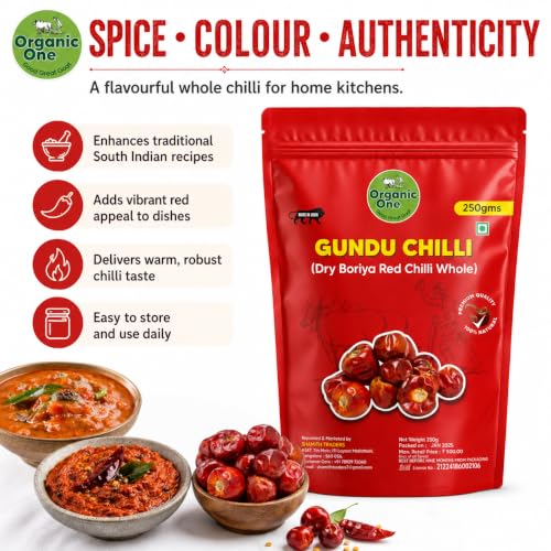 Image of Gundu Chilli Whole 250g - Natural, Organic Boriya Dried Red Chilli,Spicy & Aromatic for Indian Cooking