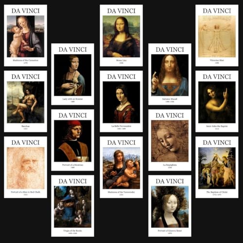 Image of Leonardo Da Vinci Poster | Leonardo Da Vinci Paintings Polaroids | Aesthetic 15 Mini Posters (8.6 x 6 cm) | Posters of Da Vinci's Mona Lisa, Lady with an Ermine, Vitruvian Man and more | Da Vinci Poster
