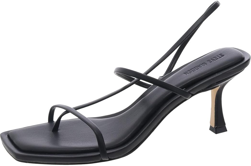 Steve Madden ☆ Locke シック ミニマル ヒールサンダル LOCKE Black Women's Dainty Strappy Square Toe Heel – Steve