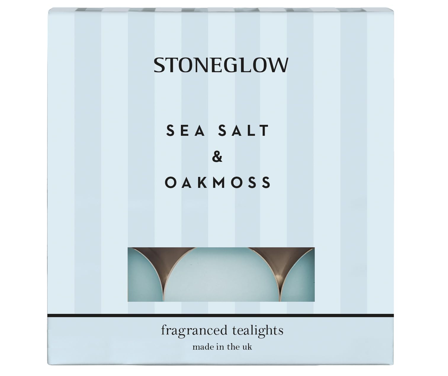 Stoneglow Modern Classics Collection - Sea Salt & Oakmoss - Scented Tealight Candles (37 x 22mm) 180g Blue x 9