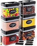 Chef's Path Airtight Food Storage Containers with Improved Lids, Set of 6, 1L Kitchen and Pantry Canisters for Coffee, Spices, and Dry Food, Includes Labels and Marker - Transparent, All Same Size