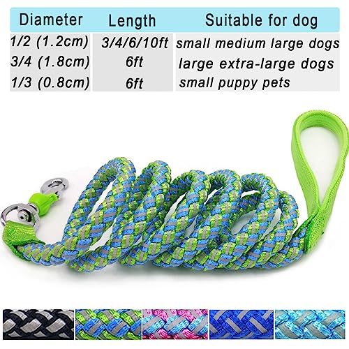 Mycicy 3/4/6/10 Ft Reflective Dog Leash, Nylon Rope Braided Heavy Duty Dog Training Leash For Large Medium Small Dogs Walking Lead (Green 6Ft) #TOP5