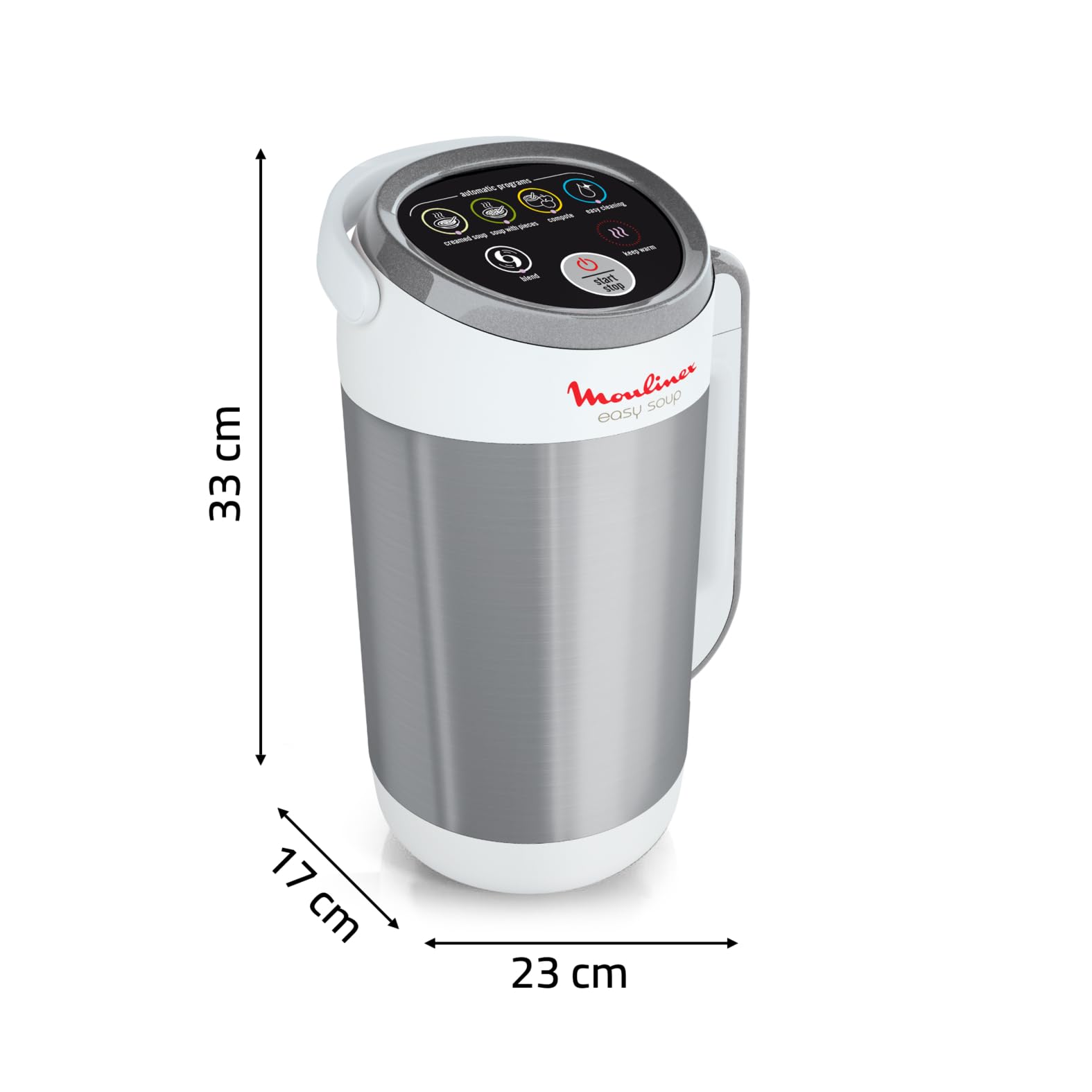 Moulinex Easy Soup, Sopera Eléctrica, 4 Programas Automáticos, Jarra Inoxidable, Capacidad 1,2L, Autolimpieza, Función mantener caliente, Potencia 1000W, LM841110