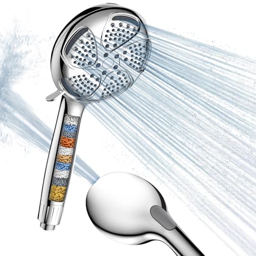 FEELSO Pommeau de Douche avec Filtre et Tuyau de 1,5 m,Anti Calcaire,6+1 Types de Jets Pommeau Douche Haute Pression avec Grande Tête de Douche, 25 Couches...