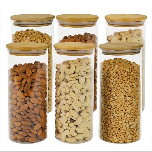 The Better Home Borosilicate Glass Jars with Bamboo Lid I 1000ml Each-Pack of 6 | Transparent Airtight Borosilicate Kitchen Containers Set | Glass Jars for Cookies Snacks Pulses Dry Fruits Nuts | The Better Home Borosilicate Glass Jars with Bamboo Lid I 1000ml Each-Pack of 6 | Transparent Airtight Borosilicate Kitchen Containers Set | Glass Jars for Cookies Snacks Pulses Dry Fruits Nuts |