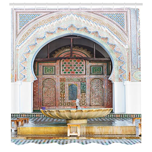 Lunarable Orient Shower Curtain, Colorful Historical Fountain Photo Morocco Africa Antique Building Palace Heritage, Cloth Fabric Bathroom Decor Set With Hooks, 69" W X 70" L, Multicolor #TOP1
