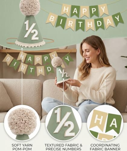 Image of piercing Half Birthday Decoration for kids, 1 /2 Birthday Decorations for kids, Half Way to One Decoration, Half Birthday Cap, Adorable Party Hat Milestone, Great for Photo Shoots
