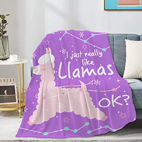 Homiehug I Just Really Like Llamas Soft Blanket Flannel Cozy Fuzzy Cute Animal Throws for Nap Bed Couch Home Decor Tapestries Child Plush Gifts All-Seasons 30