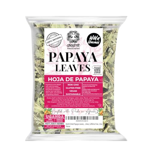 Papaya Leaves -2.6oz, Dried from Fresh Green Leaves, 100% Natural Leaf Tea, Hojas De Papaya, No Additives, Non-GMO, Perfect For Leaf Extract, Dishes, Herbal Tea. by Akshit
