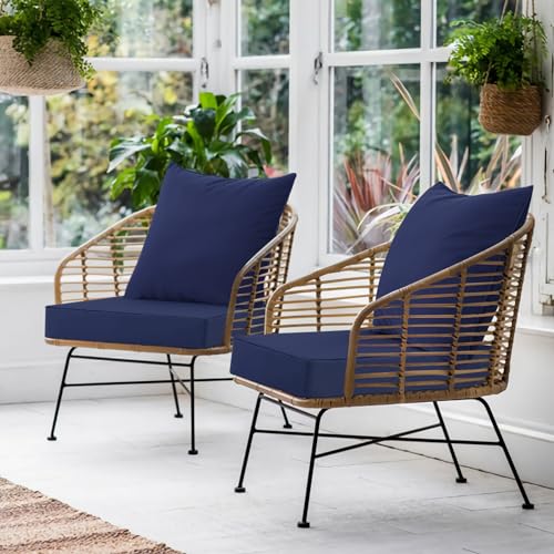 Image of Favoyard Outdoor Patio Seat Cushions Set, 19 x 19 Inch, Waterproof, Blue