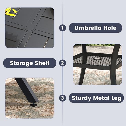 Image of VICLLAX 47.2 inch Round Outdoor Table, Patio Dining Table for 6 with Umbrella Hole for Garden Lawn Deck Backyard, Black