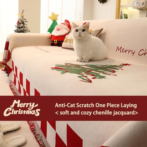 Housse de canapé de Noël lavable en chenille blanche pour protéger des chiens et chats - 5