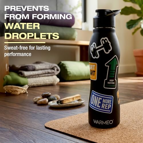Image of WARMEO VIBE 1000 Stainless Steel Water Bottle 1000 ml | Gym Motivation 3D Embossed Design | Single Walled, ISI Certified I Leak Proof Lid, Rust Proof I For School, Office, Gym I Black