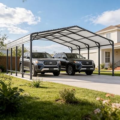 BETISEF 20x20 FT Metal Heavy Duty Carport, Car Ports Canopy with Reinforced Frame and All Weather Protection Galvanized Steel, Garage Shelter kit for Boat, Car, Tractor and Truck