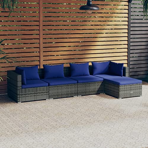 Gecheer Juego de sofás modulares de jardín para exterior de ratán sintético con cojines, juego de sofás de jardín de exterior, salón de exterior, sofá modular, sofá con chaise longue, salón de jardín