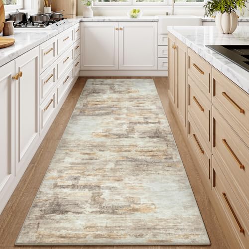 2x3 Washable Area Rug Beige Grey Abstract Entryway Kitchen Throw Rug Neutral Modern Non Slip Soft Low Pile Small Carpet for Bathroom Living Room Bedroom 2' x 3' (Rectangular) Beige/Grey