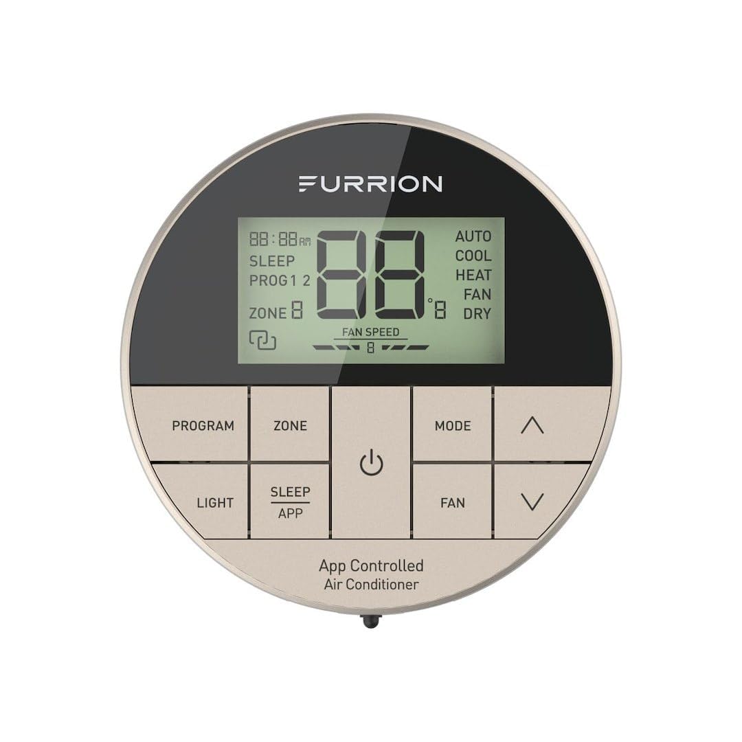 Furrion Termostato da parete multi-zona migliorato con controllo app per sistemi di condizionamento d'aria Chill RV, tre velocità della ventola, funzione sleep, riavvio automatico, display digitale