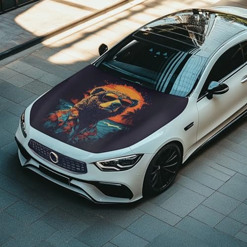 Image of 59x39 Inch Funny Bear Car Hood Cover Protector Waterproof Polyester Auto Hood Flag Stretchable Automotive Exterior Accessories Suitable Most Sedans SUV Trucks