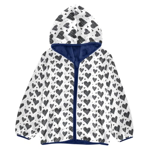 Black White Hearts Boys Fleece Coat,Children's Zip-Up Hoodie Jacket,Baby Warm Fashion Outerwear 3-10T,A113397