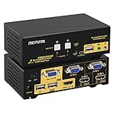 【KVM-Switch Dual Monitor 2-Port】 Steuern Sie bis zu 2 Computer oder Laptops über eine Tastatur, eine Maus und 2 Monitore, die die erweiterte oder doppelte Anzeige mit zwei Monitoren unterstützen. Jeder Computer und Laptop muss über HDMI- und VGA-Ausgangsschnittstellen verfügen und eine erweiterte Anzeige unterstützen.
