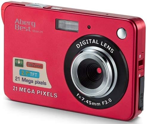 AbergBest 21 Mega Pixels 2.7" LCD Rechargeable HD Digital Camera Video Camera Digital Students Cameras,Indoor Outdoor for Adult/Seniors/Kid (Red)
