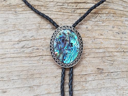 Image of Turquoise Agate Granite BOLO Tie for Men Women Leather Wedding Necklace Western Cowboy Necktie