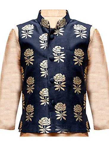 Image of JBN Creation Boys' Silk Blend Nehru Jacket || Banarasi Brocade Woven Jacquard Modi /Nehru Jacket || Ethnic Wear for Festivals, Weddings