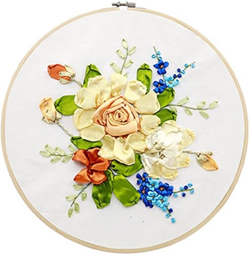 Gogobear Kit de floración de flores de primavera de bordado de cinta, pintura 3D, decoración de pared, sello de aguja, trabajo con aro