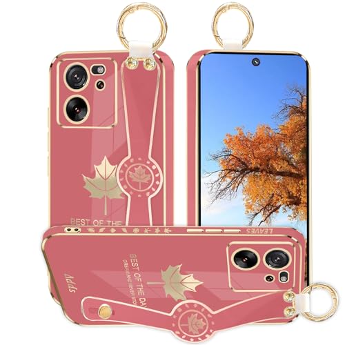 Coque Xiaomi 13T antichoc en silicone rouge avec anneau support et dragonne