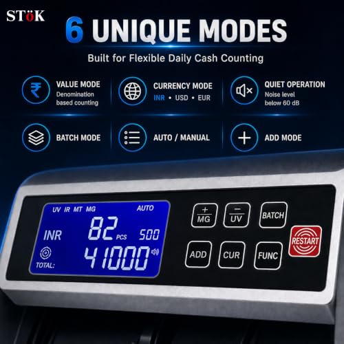 Image of SToK MC03 Business Grade, Heavy-Duty Note Counting Machine with Value Count, Fake Note Detection UV /MG /MT /IR Sensors with External Display (1 Year Warranty)