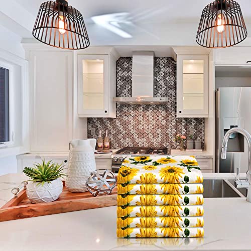 [20"X30", 6 Pack] Premium Kitchen Towels And Dishcloths Sets, Cotton Dish Towels For Kitchen, Sunflower Print Dish Cloths For Washing Dishes, Hand Towels For Kitchen, Tea Towels & Bar Mops For Kitchen #TOP5