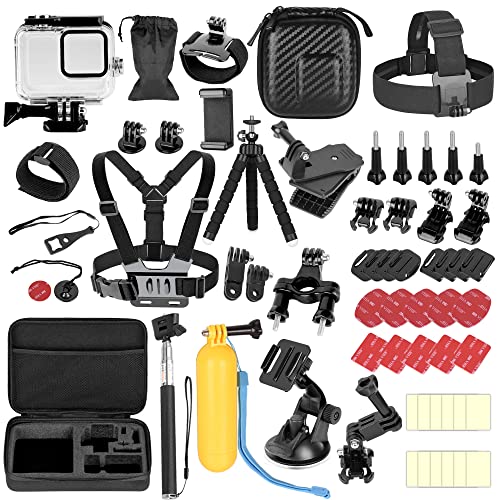 EMART 61 in 1 Gopro Hero 8 Black Camera Accessories Kit with Waterproof Case + Carrying Bag, Go Pro 8 Mount Accessory Bundle Kit, Action Camera Hero 8 Mounting Pack for Helmet Chest Head Car Mount