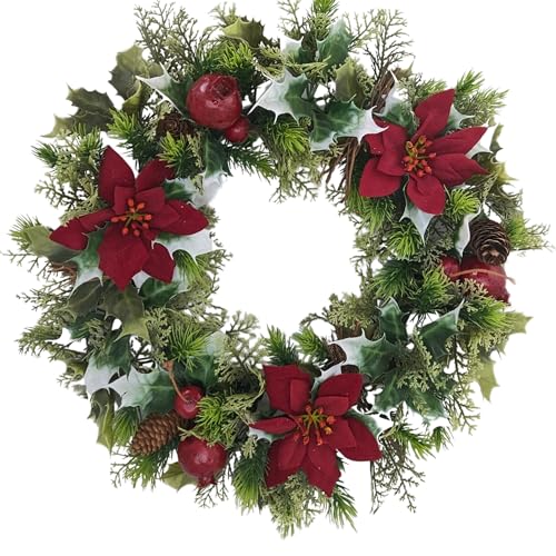 Artificial Christmas Wreath for indoors and outdoors (Red Poinsettia, 16