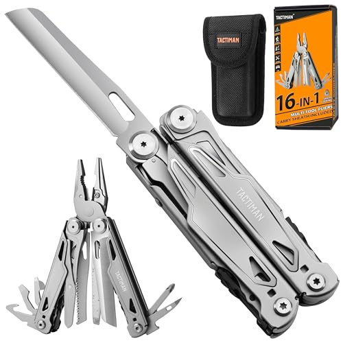 TACTIMAN Multitool Pliers Pocket Knife Camping Hiking Gear Multitool Knife 16-in-1 Multi Tool Saw Scissors Wire Cutter Stripper Screwdrivers Bottle Can Opener Tool Gifts for Men for Camping Hiking EDC