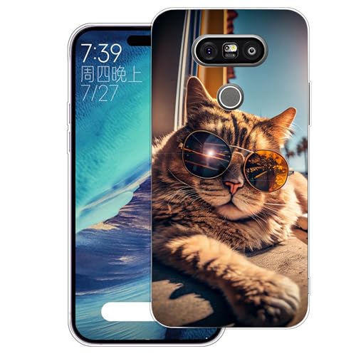 WUACYEAMING Carcasa para Móvil Compatible con LG G5 Ultrafina Delgado Cover Transparente TPU Silicona Antigolpes Anti-arañazos Bumper Caso para Case-(Gatos)