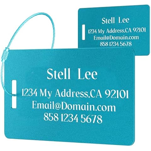ABAMERICA Personalized Luggage Tags for Suitcases - Personalized Engraved Metal Tag for Airplan Cruise Travel - Custom Name Tags Suitable for Bags and Backpacks (L2- Teal) Cover