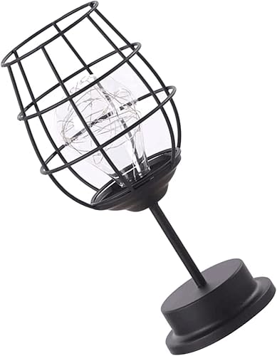 JITEM Lámpara de Mesa Led Inalámbrica Lámpara de Mesa Metal Copa de VinoBotella de Vino Lámpara de Noche Industrial de Hierro Forjado Lámpara de