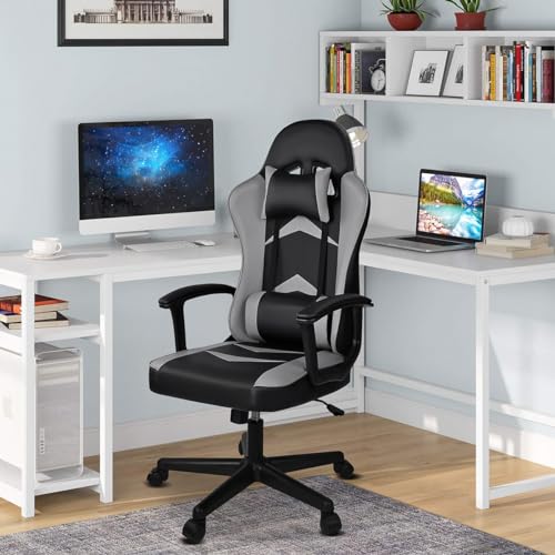Miniatura 2 de Silla Gaming Ergonómica Reclinable Con Cojín Lumbar Y Cervical Respaldo Alto Acolchado Altura Ajustable Ruedas Giratorias 360 Y Reposabrazos Ideal Ordenador, Oficina, Videojuego O Escritorio