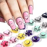 DSHIJIE 100Pcs 3D Resin Comic Nail Charms Heart Star Circle Shape Charms Nail Art Rhinestone for Acrylic Nails DIY Decoration Crafts Making Ornament Scrapbooking