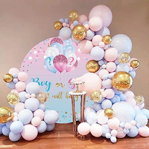 Gender Reveal Round Backdrop Cover Boy Or Girl He Or She Pink Blue Balloons Baby Shower Party Photography Background Gender Reveal Circle Backdrop Cover Decoration 7.2Ft #TOP4