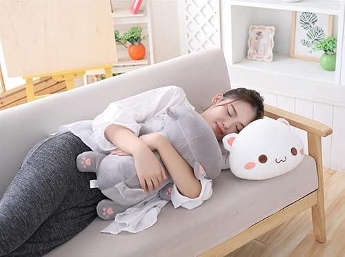 Miniatura 6 de JOSON Almohada de juguete súper suave con diseño de gato, bonita cama con muñecas durmiendo (12 pulgadas, gris)