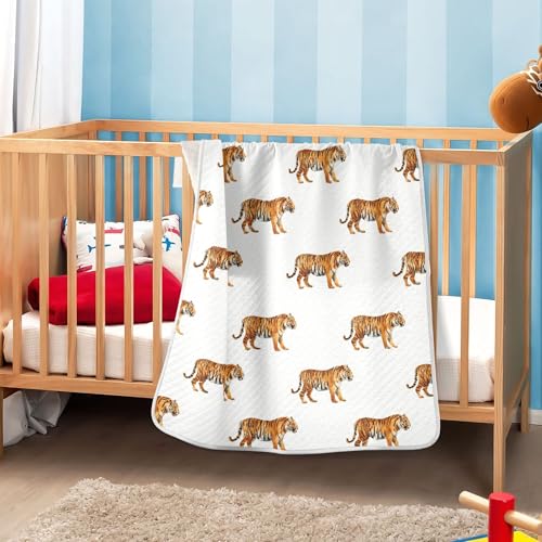 Image of Tropical Tigers Animal Grey Baby Blankets Soft Warm Crib Stroller Blanket for Toddler Newborn Girls Boys 30x40in
