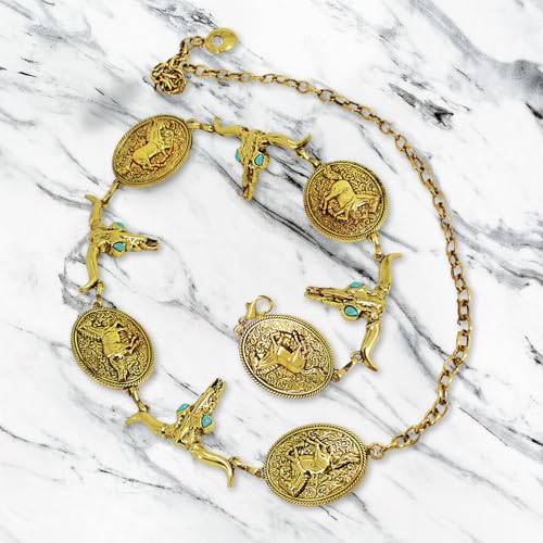 1 Pcs Western Metal Concho Belt For Women,Vintage Golden Western Belts for Woman Chain Dresses Accessories,Country Belts,Concert Womens Waist Dresses Accessories,Western Belts Chain4