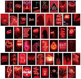 NA 50 Pcs Neon Red Wall Collage Kit Aesthetic Pictures, Aesthetic Picture Indie Room Decor Art Posters for Teens and Young Adults