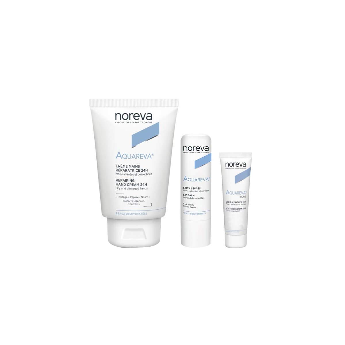 Noreva Pack Aquareva Handcreme 50 Ml + Lippenstift 4 G + Reichhaltige Gesichtscreme 3 Ml