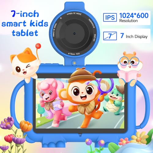 PEICHENG Tablet for Kids 7Inch IPS Display, (3+5GB) RAM+32GB ROM+1TB Expand, Shockproof Case with Handles, Parental Control, Educational Entertainment Apps, Dual Cameras (90° Rotatable Len), Blue - Image 3