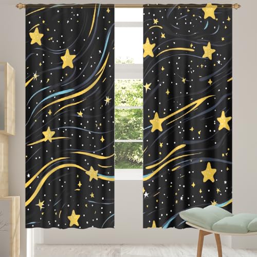 Mexpekil Cortinas traslúcidas con patrón de cielo estrellado para sala de estar, dormitorio, cortina de gasa filtrante de luz con bolsillo para barra, cortinas de privacidad para ventana, juego de 2