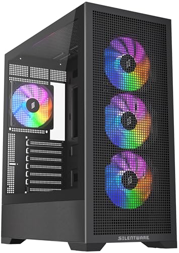 Core 100 A-RGB Black Midi Tower PC-Gehäuse, Gehärtetes Glas-Seitenfenster, 4X 120mm PWM RGB Lüfter, Mesh-Front, Maximaler Airflow, ATX/mATX/ITX, 360 mm Radiatoren, USB 3.0